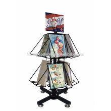 Book Store Furniture Metal Wire Floor Rotating Book Display Stand With Wheels For Children's Books